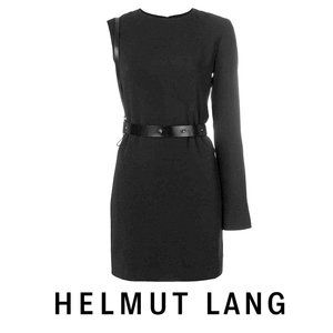 NWT Helmut Lang Black Cowhide Leather Harness Women Size 4 Unisleeve Mini Dress